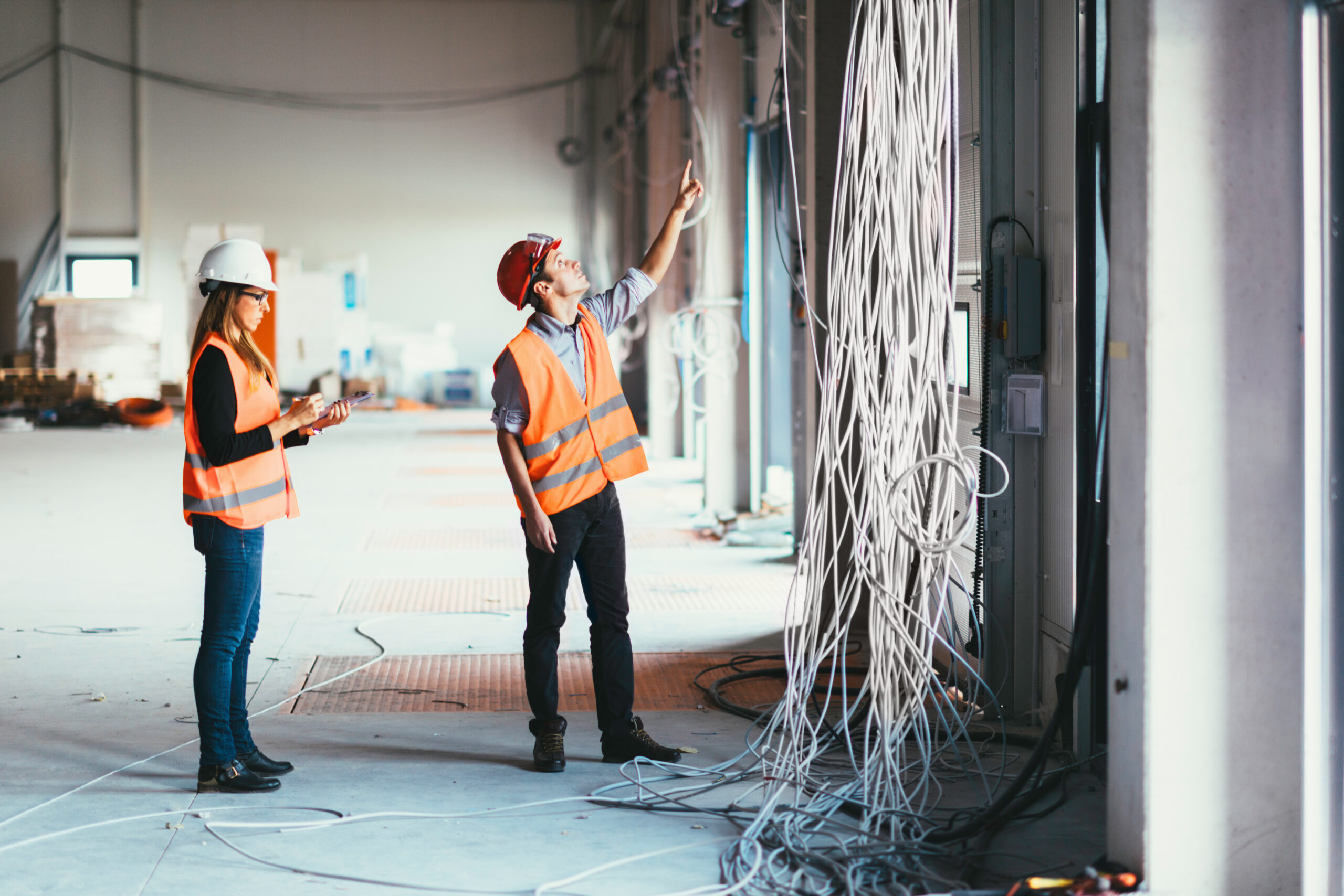 maintenance engineers checking cables